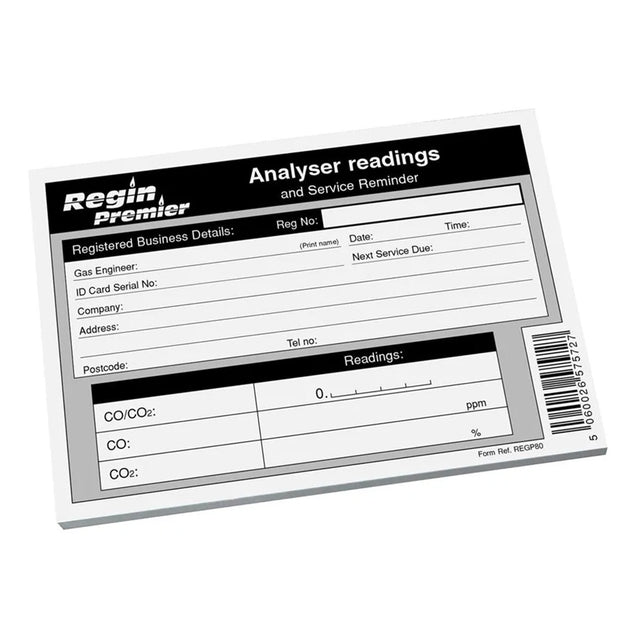 Regin Analyser Readings Record Pad REGP80