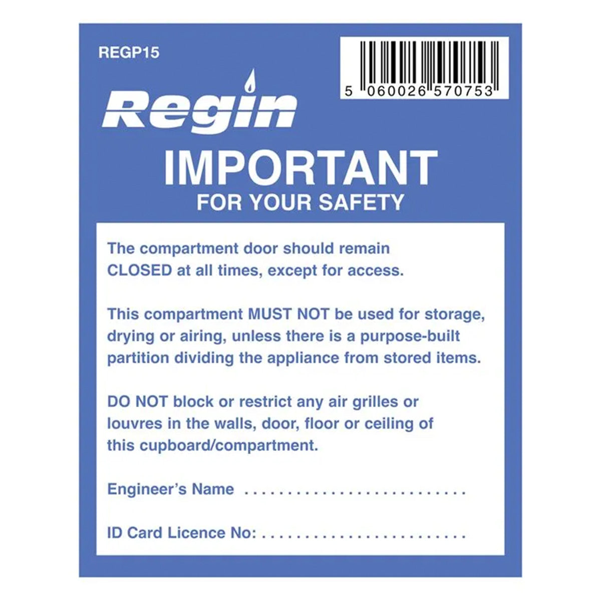 Regin Warning - Compartment Sticker (Pack of 8) REGP15