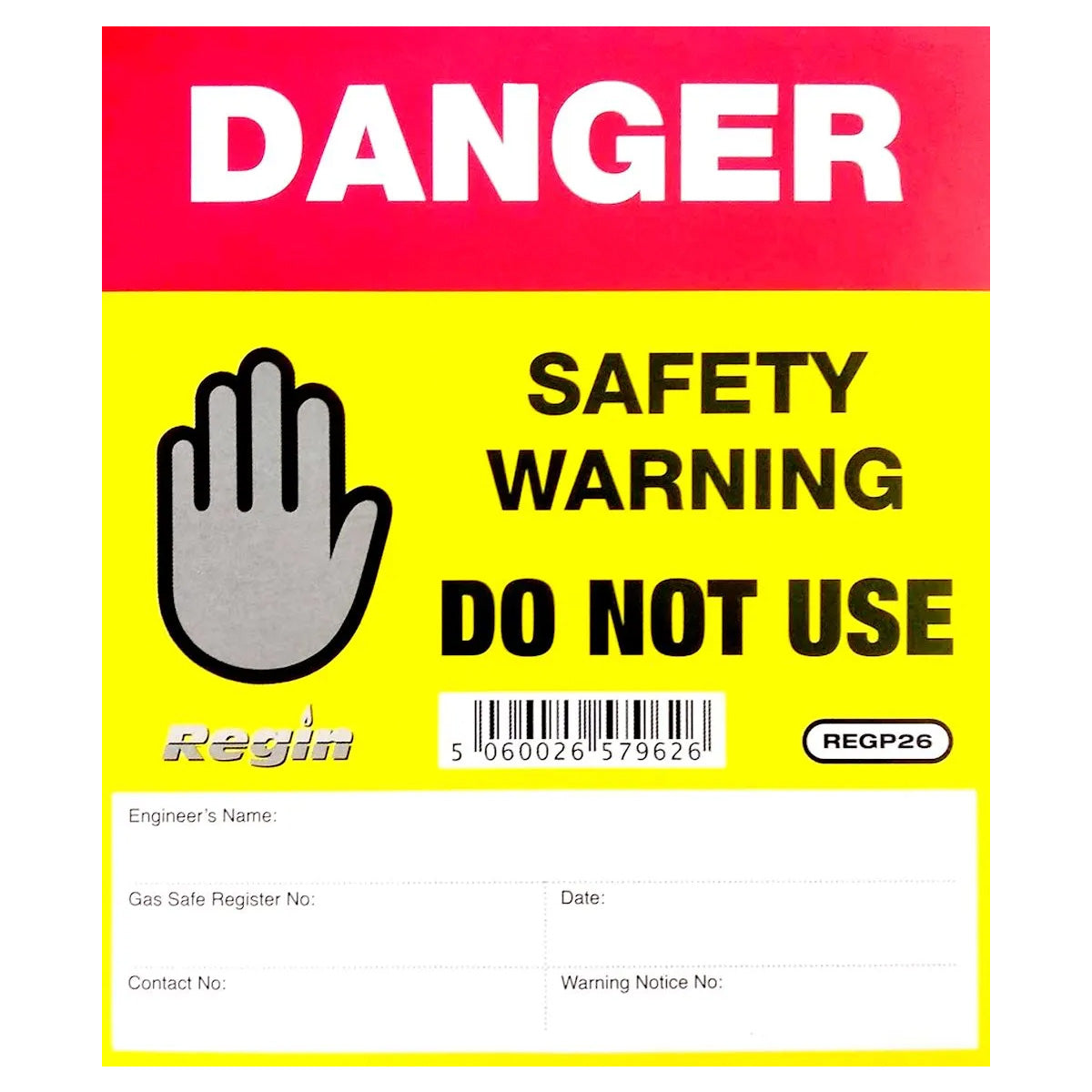 Regin DO NOT USE Sticker / Tag with engineer details (Pack of 8) REGP26