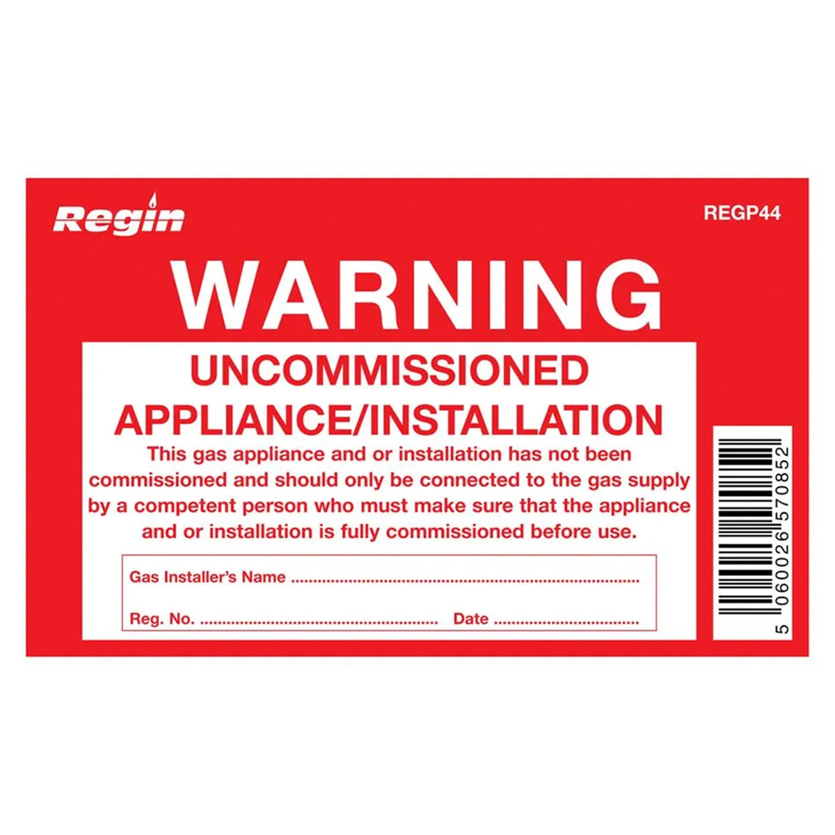 Regin Uncommissioned Appliance Tag (Pack of 8) REGP44