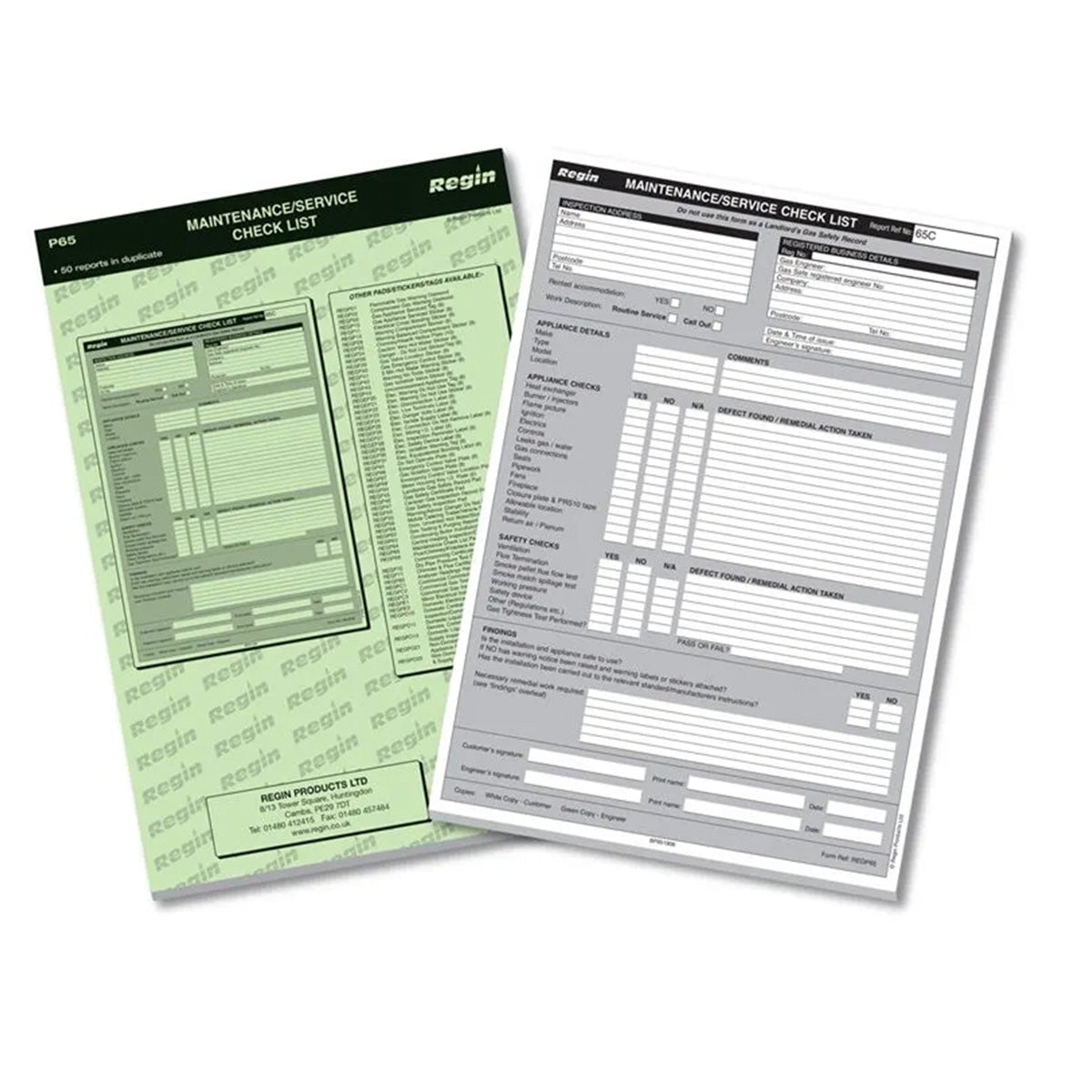 Regin Maintenance Check List Pad REGP65